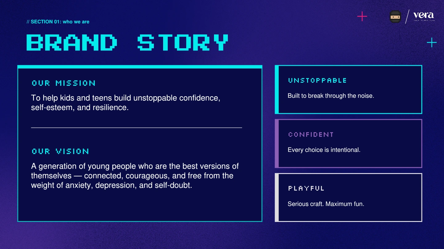 Rebel Ninja brand story page from the guidelines