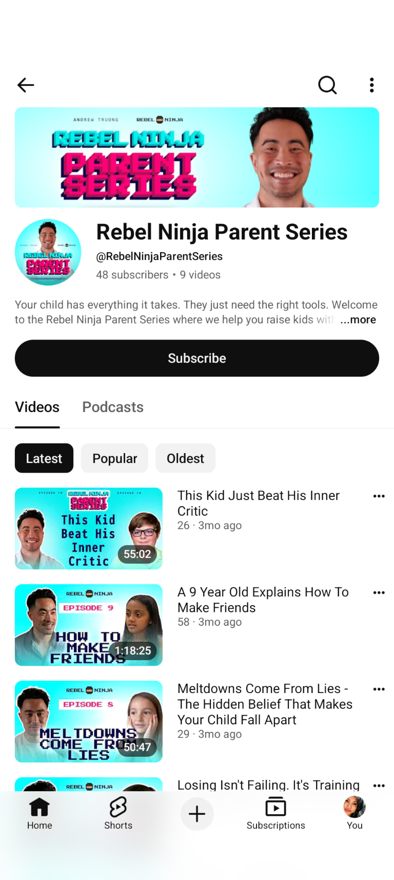 Rebel Ninja Parent Series YouTube channel