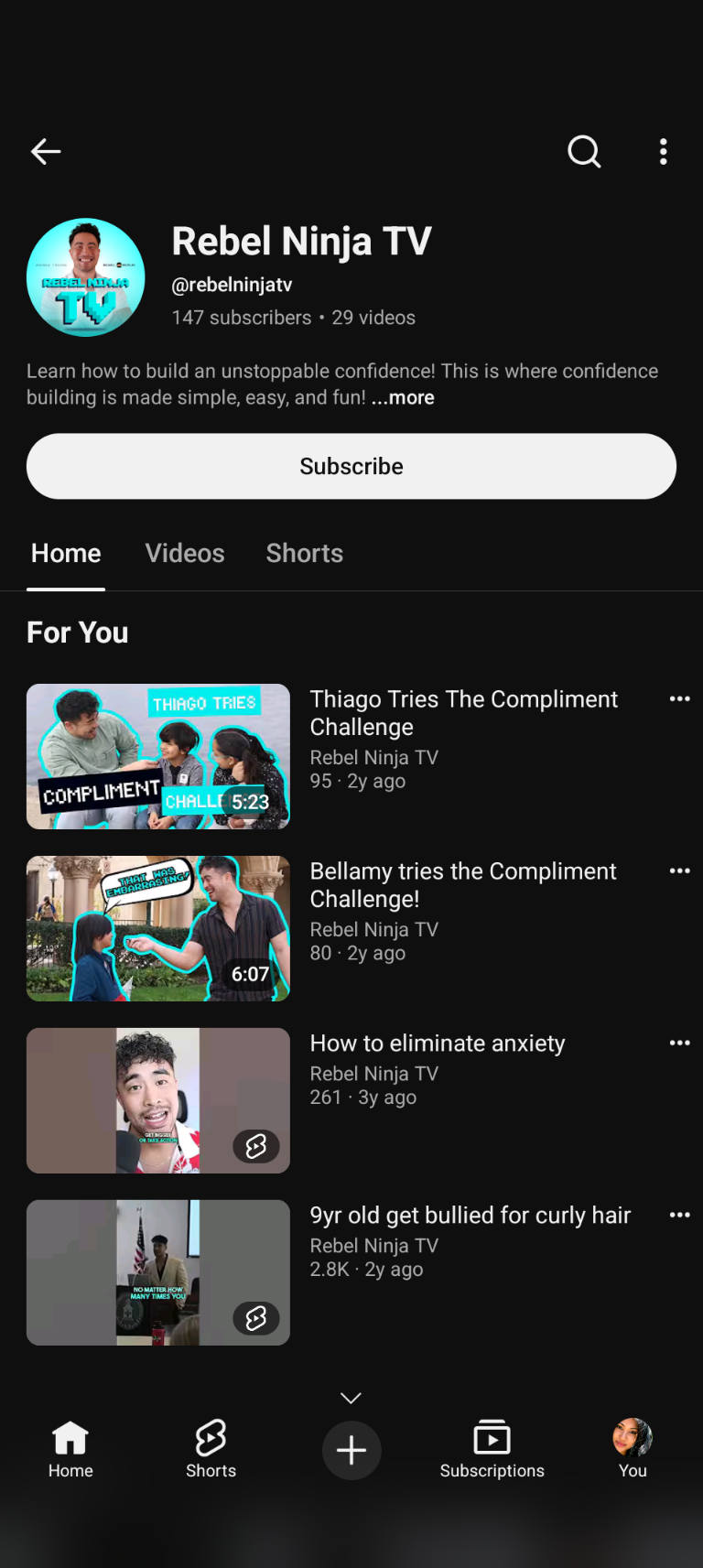 Rebel Ninja TV YouTube channel on mobile